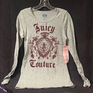 Juicy Couture Light Gray Long Sleeve Tee with Maroon Design